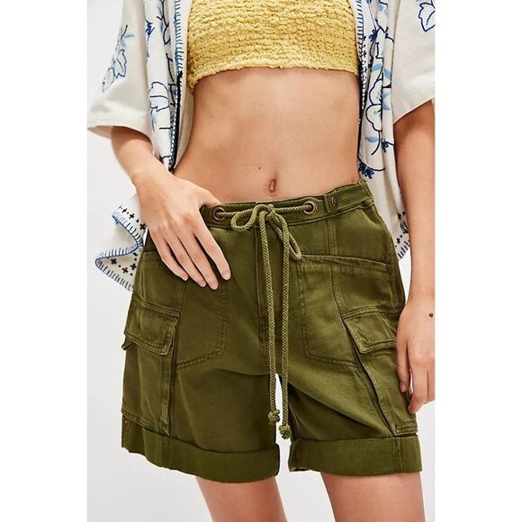 Free People Frankie Washed Shorts Womens XS Cargo Casual Boho Utility Army Green - Picture 1 of 7